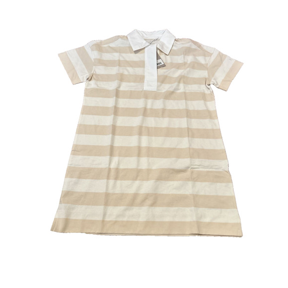 Everlane Size M Tan White Striped Short Sleeve The Organic Cotton Polo Dress NWT - Picture 1 of 7